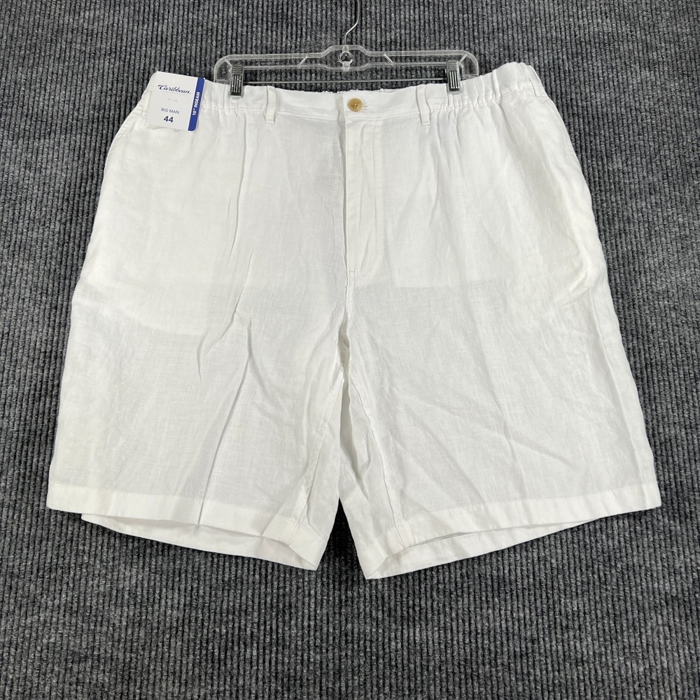 Caribbean Linen Shorts Mens Size 44 White Chino Stretch Casual Beach Wedding New